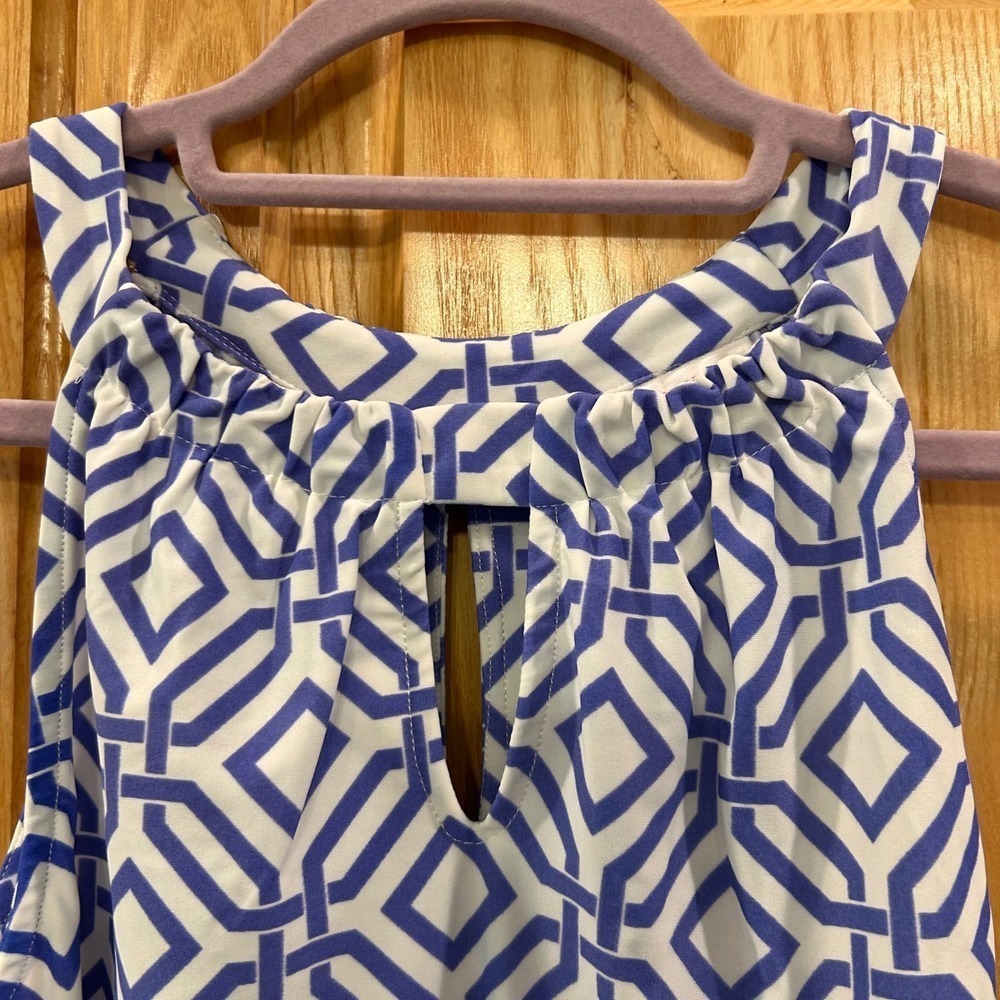 Jude Connally Women's Sleeveless Dress Blue White Geometric Print Made USA - Picture 7 of 10